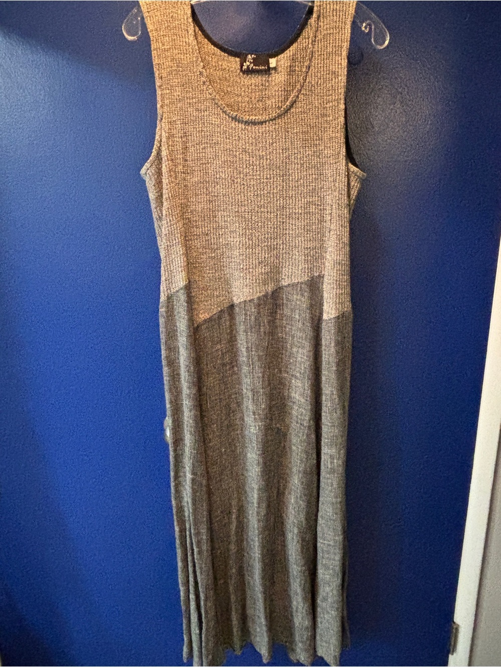 Sleeveless Two-Tone Gray Linen Maxi Dress Size L